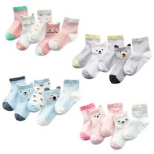 Children's Socks Pack of 5 Colors Breathable Summer Cotton Socks for Boys and Gi
