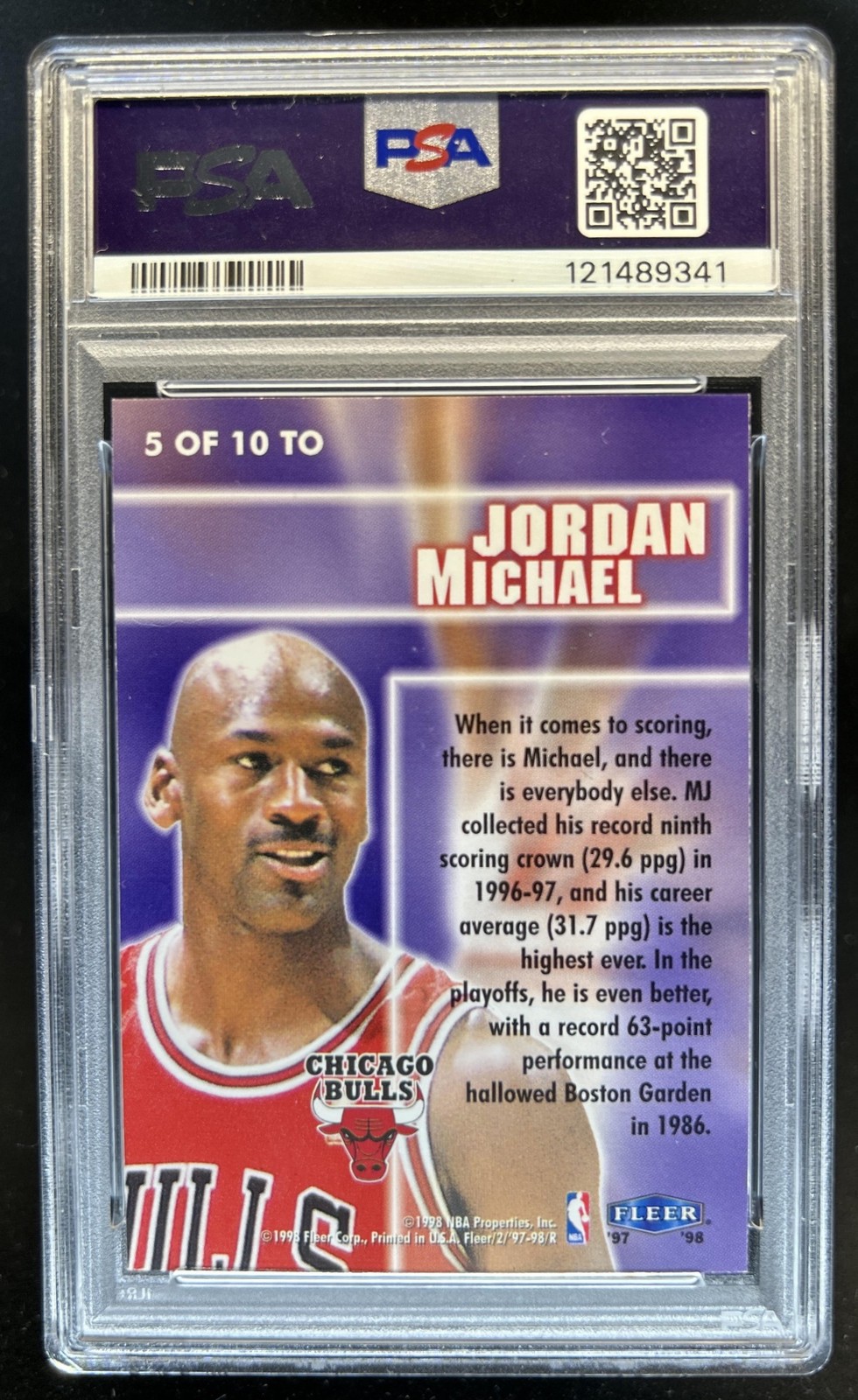 1997-98 Fleer Michael Jordan Total #5 TO Bulls PSA 8 view 2
