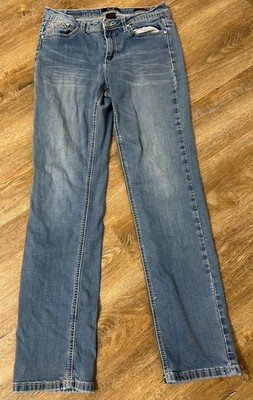 Women s Straight Leg Earl Jeans With Embellished Rhinestone Back Pockets Size 8