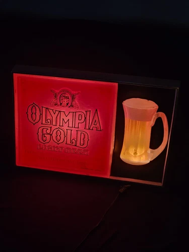 Vintage rare Olympia Gold Lighted beer Bar sign 21x14 mancave pub it's the water