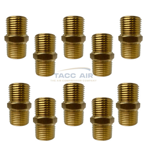 10 Pack Brass Pipe Hex Nipple Fitting 1/2" MNPT x 1/2" NPT Male Adapter