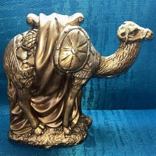 Vintage Plaster Camel Figurine Bronze Finish Nativity Chalkware Statue 10.5”