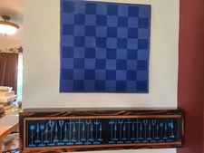 Complete Vintage Austin Cox Aluminum Chess Set 1962  Walnut Display Case Alcoa