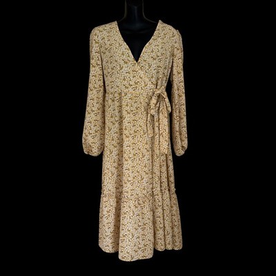 Monki Ditsy Floral Wrap Midi Dress 36 US 6 Ruffle Balloon Slv Boho Cottagecore