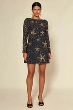 RIXO Ilse Dress Starfish Embellishment Navy