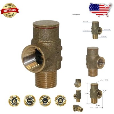1/2'' Brass Relief Valve - 75 PSI, AB 1953 Certified, Cold Water