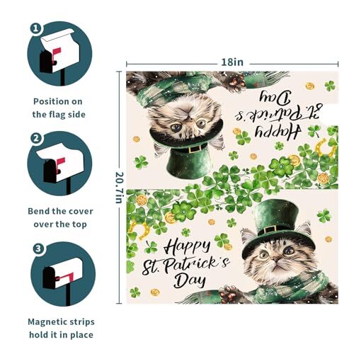 Magnetic Mailbox Cover Happy St. Patrick's Day Clover 21x18 Inch Patrick Cat - Bild 6 von 7