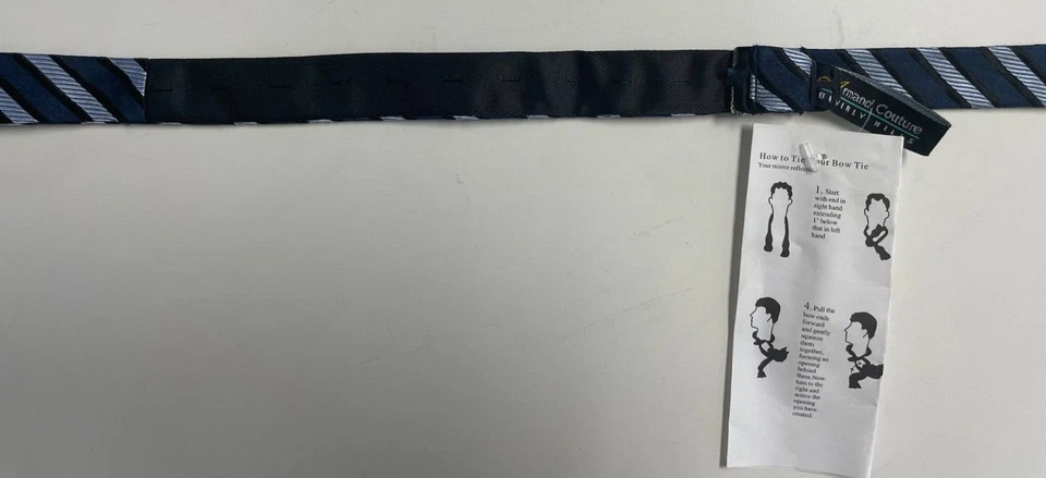 Pajarita Hombre Azul Seda Negro Rayas AUTOCORBATA Pajarita Foto 4 de 4