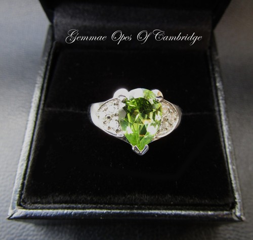 9ct White Gold Peridot and Diamond Ring Pear Cut Size N 3.11g Certified 9k - Picture 7 of 11
