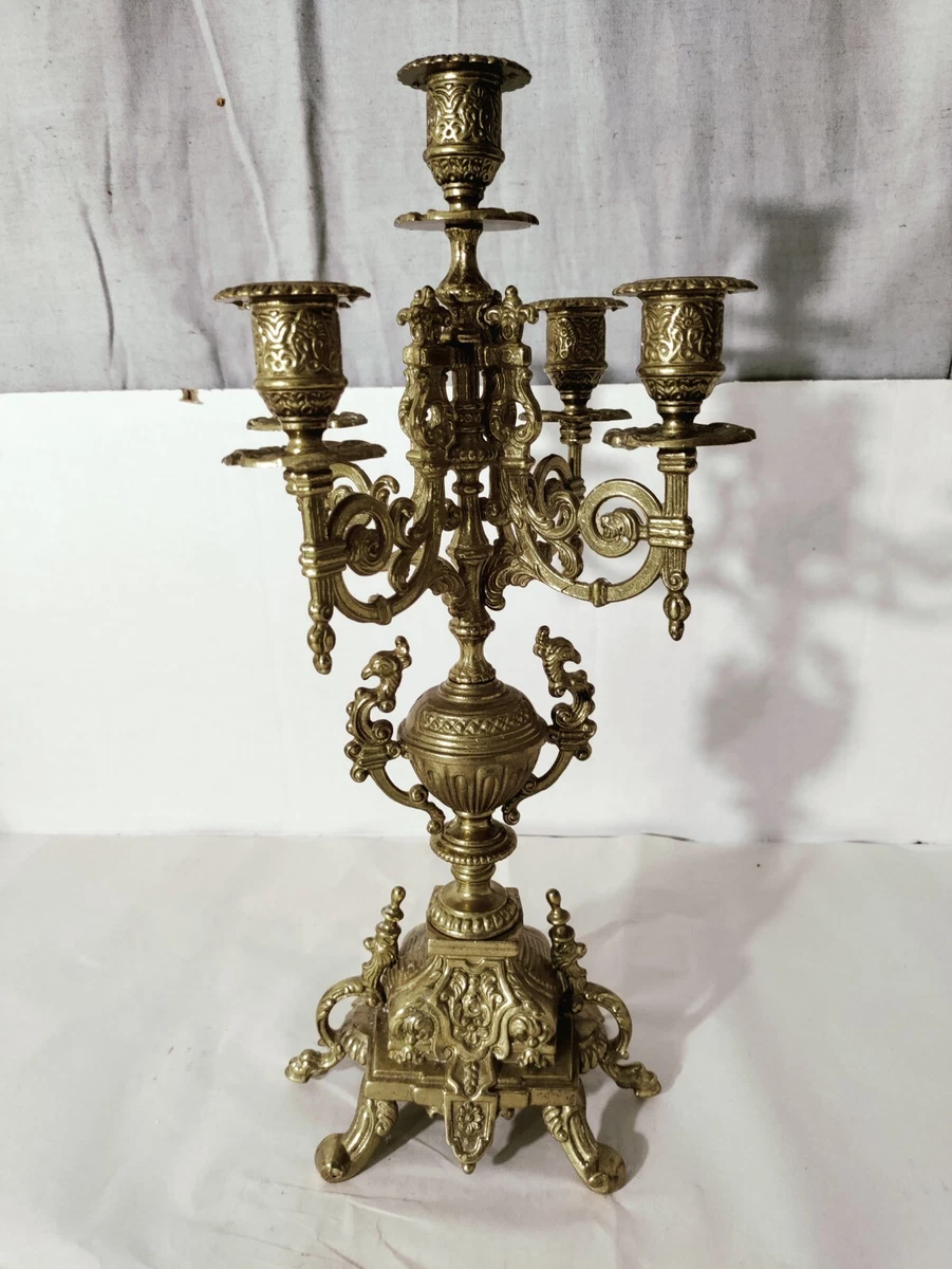 Vintage Baroque Style Brass Brevetto Candelabra That Holds 5 Total Candles  16.5