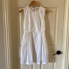 NEW Gap Fit Flare White Dress Lined Pockets Perforated Sleeveless Size 0 NWOT