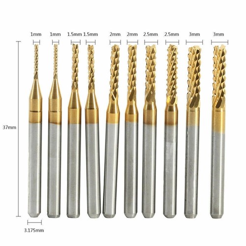 10 Forets Micro En Carbure Cémenté Pour CNC/PCB - Diamètres 0.6 à 1.5mm, Longueur 38.1mm - Pour Circuit Imprimé, Cuivre, Acier - 6