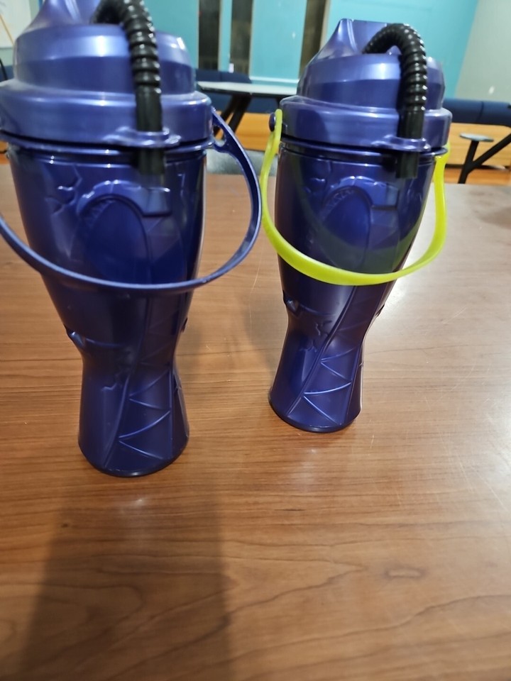 2 2018 Six Flags reusable purple water bottle drink cup refillable Coca
