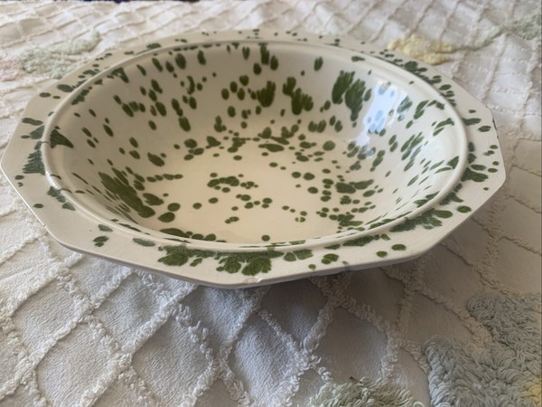 Vintage 70s Ceramic Green Speckled Large Serving Bowl 11 3/4 Diameter 3 1/4 Tall