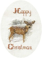 Derwentwater Designs Cross Stitch Kit - Christmas Card, Deer in a Snow Storm