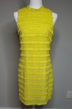 J. CREW Women Yellow Sheath Dress US 4  Fringe Lace Sleeveless Knee Length Party