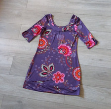 Jeff & Co Purple Floral Print Stretch Tunic Dress Boho Smart Office Party UK10