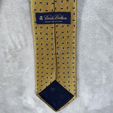 Brooks Brothers Stain Resistant Gold Woven Silk Tie w Blue Squares 59x3.5  USA
