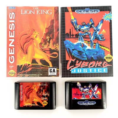 Lion King & Cyborg Justice (Sega Genesis) Carts w/ Replacement Cases & Covers