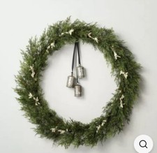 Hearth and Hand Magnolia 32  Faux Cedar Plant Wreath With Berries And Bells
