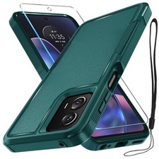 Heavy Duty Protective Phone Cover with Tempered Glass for Moto G 5G - Dark Green