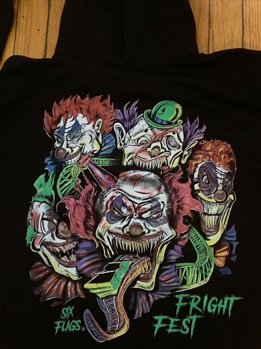 Six Flags Fright Fest Clowns Black Hoodie Large Amusement Park