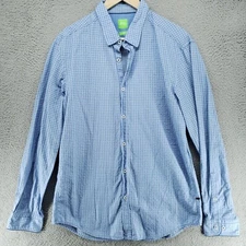 Hugo Boss Slim Fit Dress Shirt Mens L Blue Check Plaid C-Bia 40"