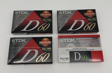 Lot of 4 TDK D60 High Output Blank Audio Cassette Tapes IECI/Type I- New Sealed