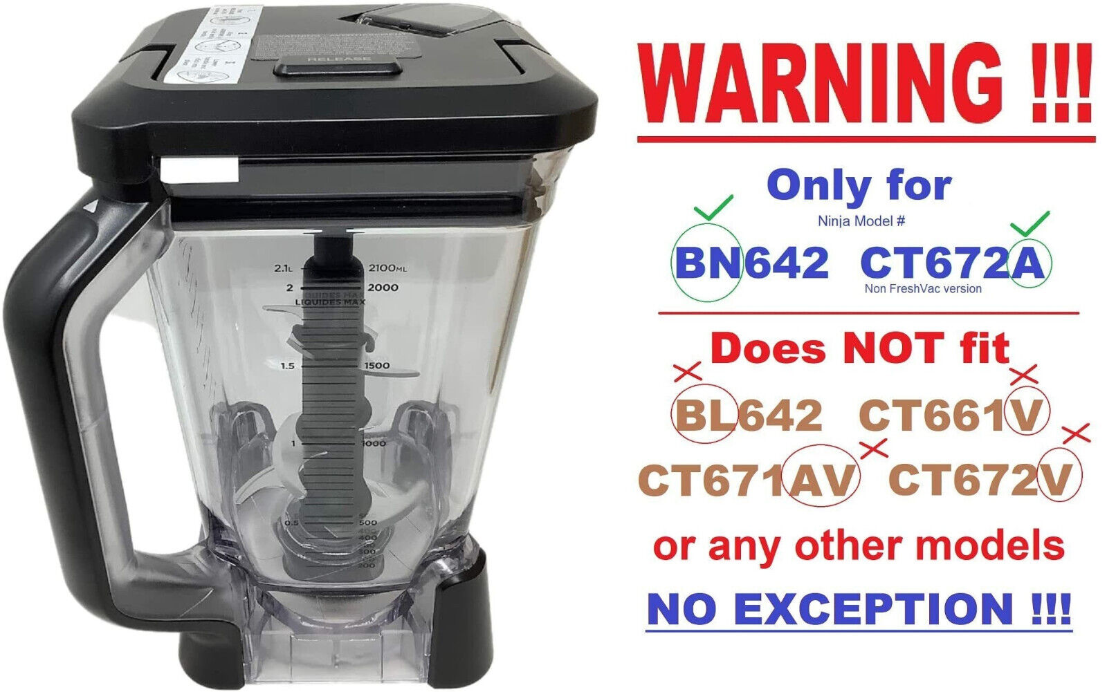 Ninja 72 oz XL Pitcher Only for BN642 Blender - MUST READ Details, NO  EXCEPTION 