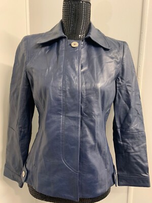 Ellen Tracy Jacket Leather Blue 4 Women's A85