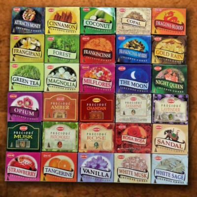 Hem Incense Cones Natural Aromatic AGARBATTI Dhoop Fragrances 10 Cones Per Box