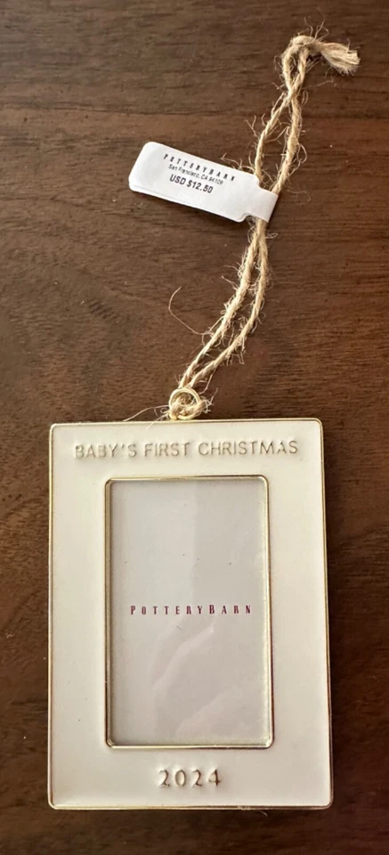 Cerámica Granero Adorno Esmalte Blanco Marco Rectángulo 2024 PRIMERA NAVIDAD BEBÉ Foto 3 de 4