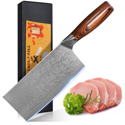 Hackmesser 18cm Damast Hackbeil & Kochmesser aus 67Lagen mit VG10 Kern Holzgriff