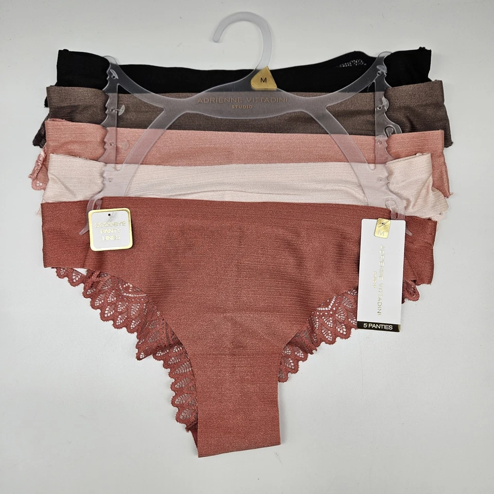 ADRIENNE VITTADINI 5 Pk Mujer S M L XL Espalda Encaje Bragas Negro Marrón Melocotón Crema Foto 2 de 4
