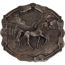 Horse Cowboy Cowgirl Western Horseback Rider Riding 1970s Vintage Belt Buckle