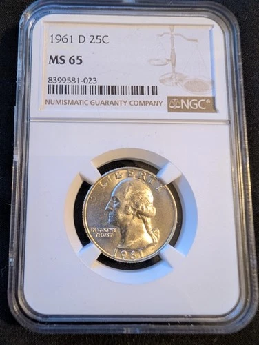 1961-D Washington Quarter, NGC Graded, MS65