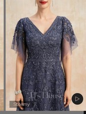 JJs House NWT-Mother Of Bride Groom Dress Gray Blue Embellished 2x