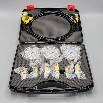 #ad 3 Pressure Gauge 3 Hoses 6 Couplings Hydraulic Pressure Gauge Test Set Machinery $39.99