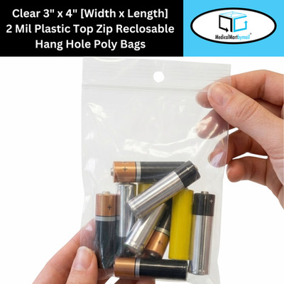 2 Mil Clear Reclosable Plastic Polybags 3'' x 4'' Top Seal w/ Hang Hole 10000 Pack