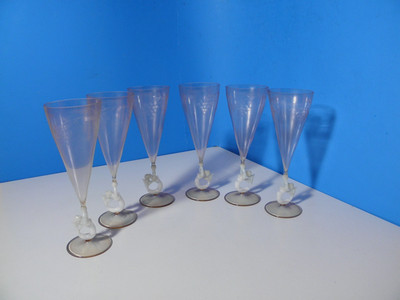6 alte * Sekt- Champager-Gläser * mit Meerjungfrau / Nixe * Lauscha Bimini Glas