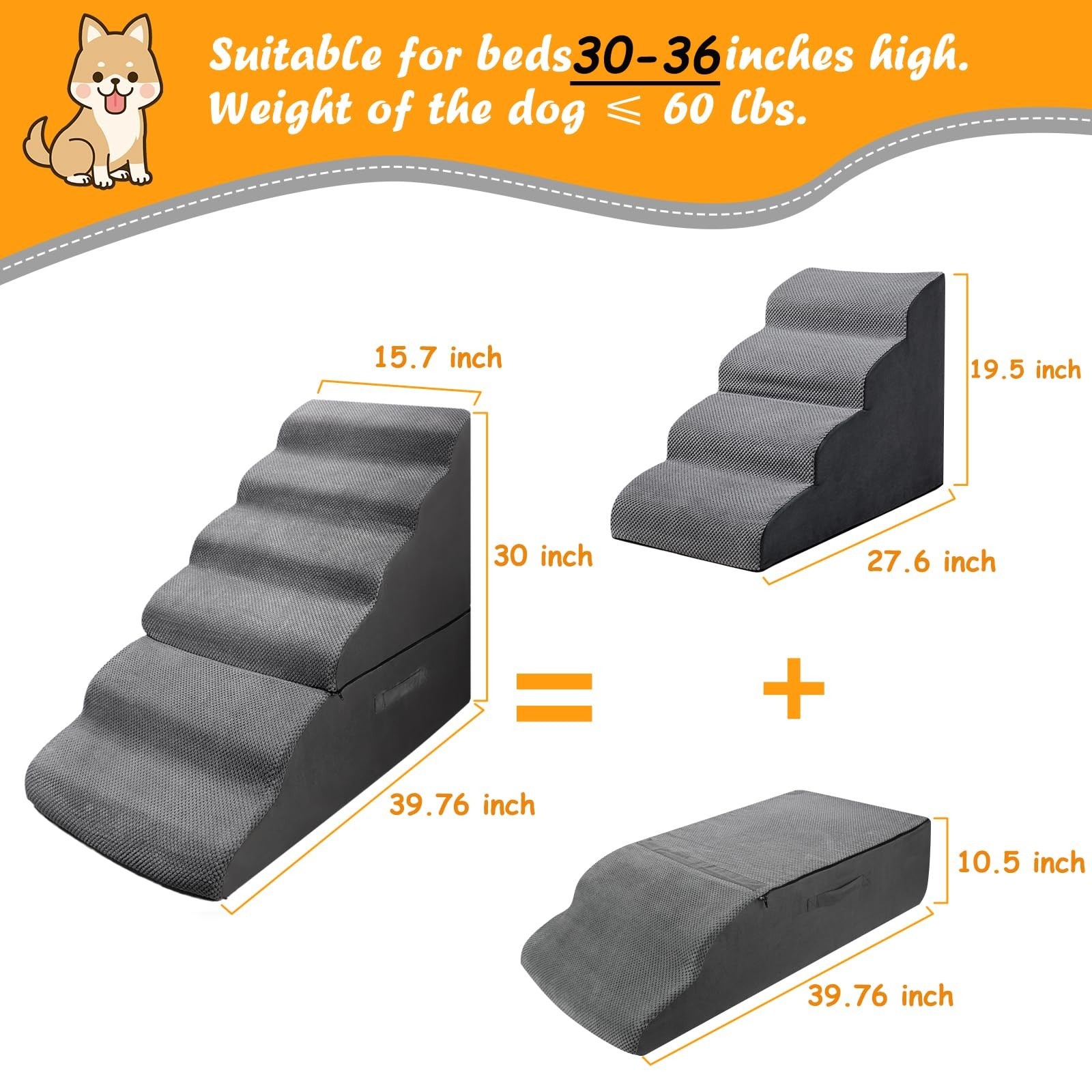 Dog Stairs&Steps for 30 Inches Tall High Bed, Pet Dog Ramp Ladder for Small M...
