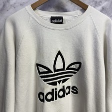Vintage 90s Adidas Trefoil Crew Neck Embroidered Sweatshirt Mens Large White USA