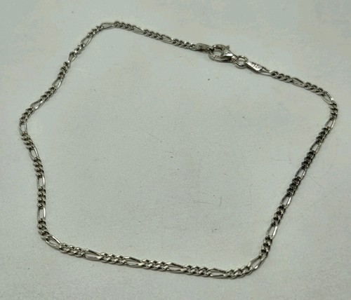 925 Sterling Silver Figaro Chain Anklet - 10-1/8" - 2.65g - Made In Italy