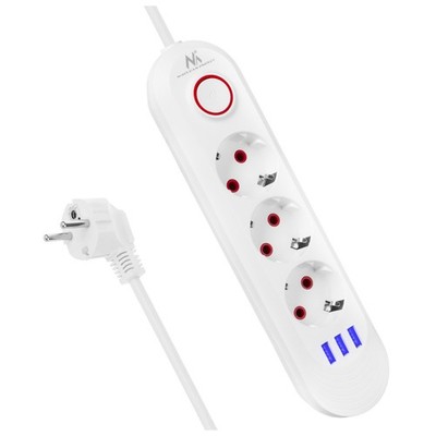Steckdosenleiste 3 Steckdosen Verlängerungskabel 2500W 3xUSB Weiß 1.5m 240V