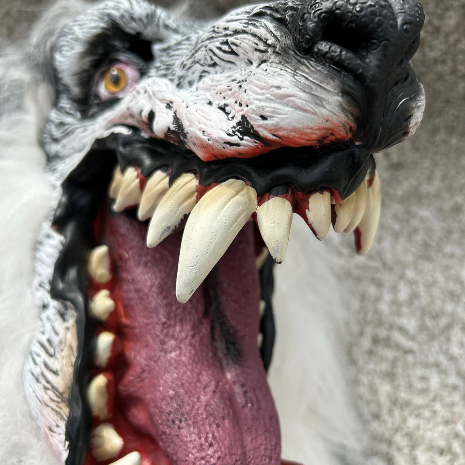 Máscara facial completa boca abierta gris lobo de colección goma de silicona con hombre lobo de piel sintética Foto 3 de 4