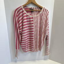 DKNY Jeans Striped Knit Pullover Sweater Pink White Scoop Neck Long Sleeve M