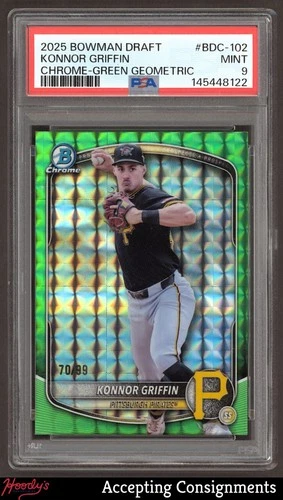 2025 Bowman Chrome Draft Green Geo Refractor Konnor Griffin 70/99 ROOKIE PSA 9