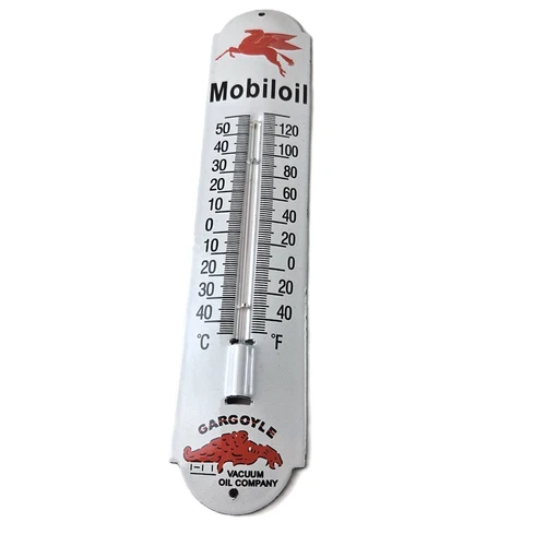 Vintage Mobil Gas Sign - Service Station Pump Ad Sign on Porcelain Thermometer