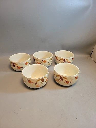 Vintage Cup Hall Jewel Tea Autumn Leaf Lot Of 5