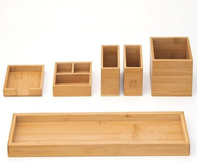 Bamboo Vanity Tray 6-Piece Bathroom Countertop Vanity Tray Set Makeup Kitchen